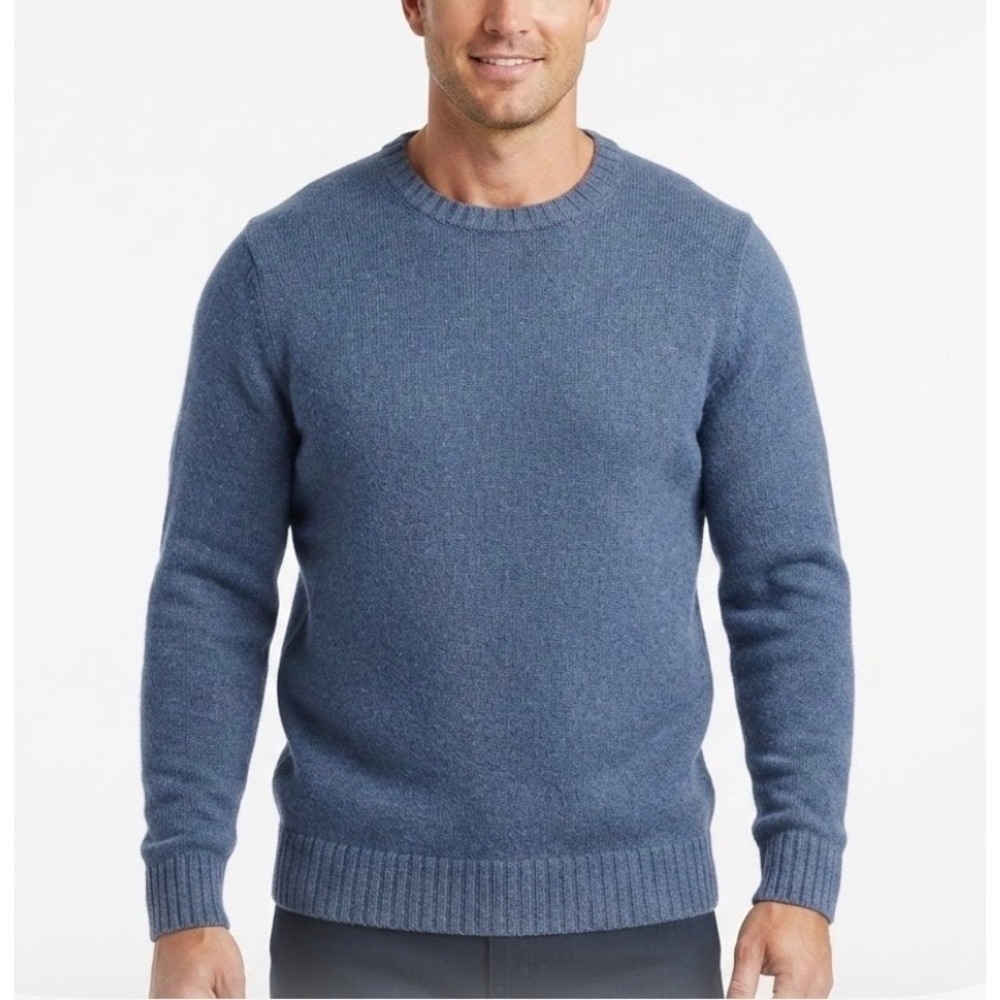LL Bean Mens Classic Heather Blue Cotton Crewneck Sweater Large Regular